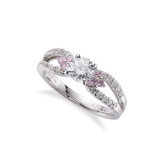 ピンクダイヤモンドの婚約指輪｜メレダイヤモンドをふんだんに使い、花の刺繍をイメージしたリング