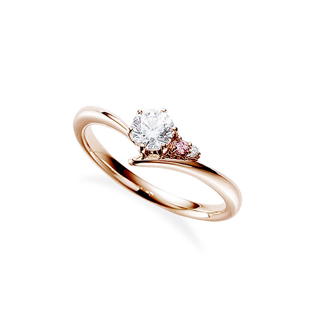 ピンクダイヤモンドの婚約指輪｜流れ星をイメージした、ゆるやかなV字カーブの6本爪リング